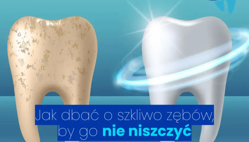 Porównanie zębów: jeden zniszczony, drugi lśniący. Dowiedz się, jak dbać o szkliwo, by nie uległo zniszczeniu.
